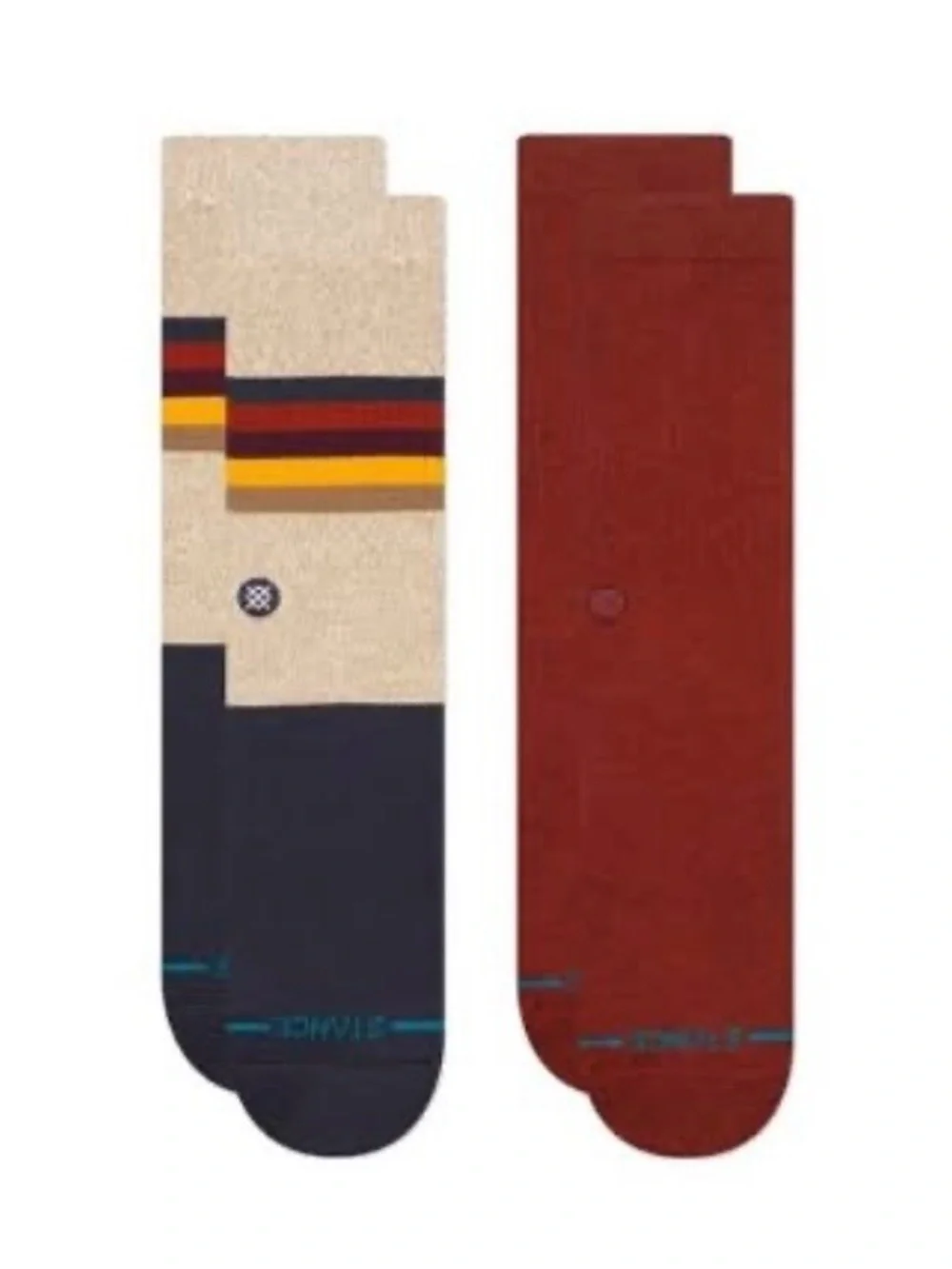 NWT Stance Unisex Casual Striped Turntable Crew Socks SZ L Navy Blue/Rust 2 pack